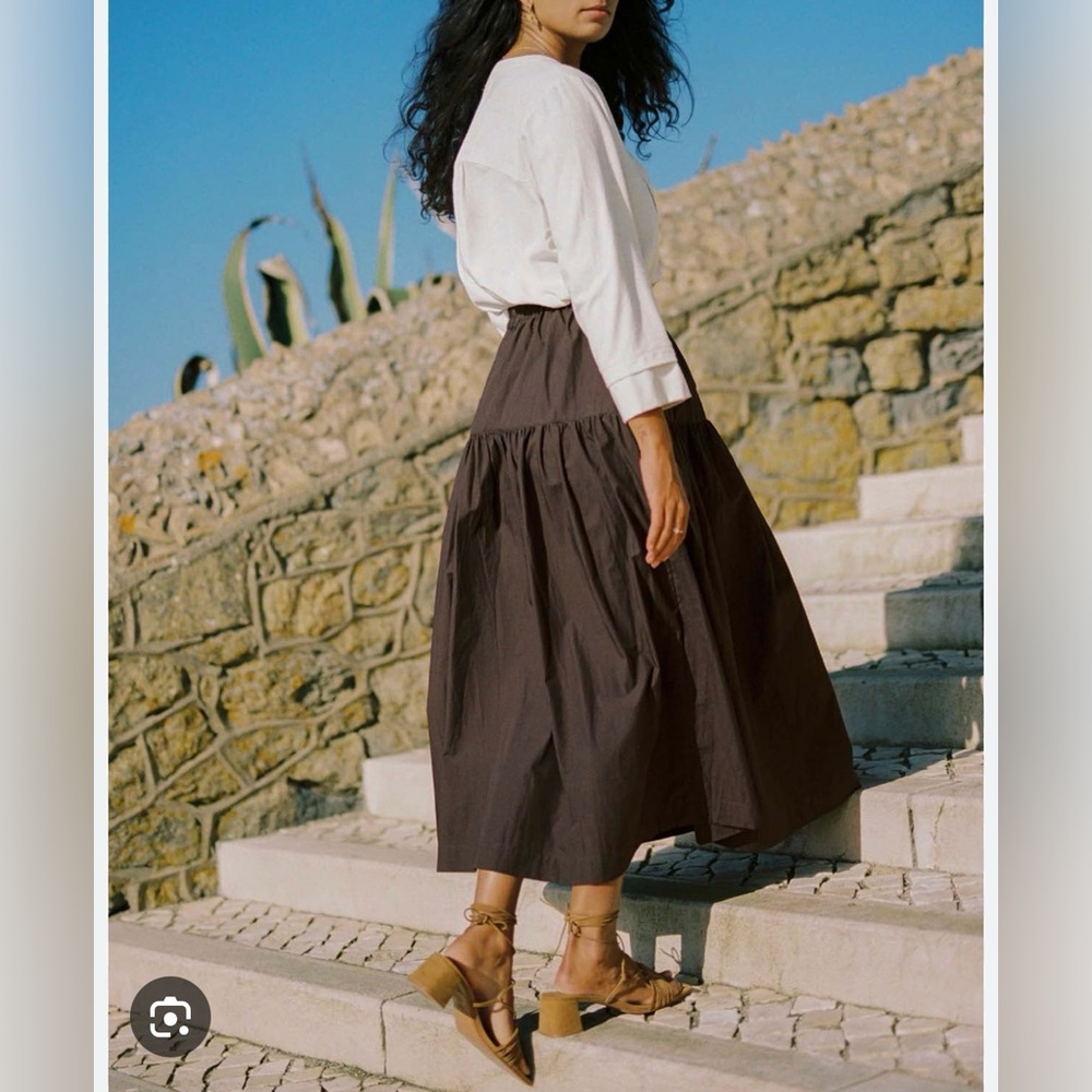 Midi Tiered Skirt in Dark Brown
